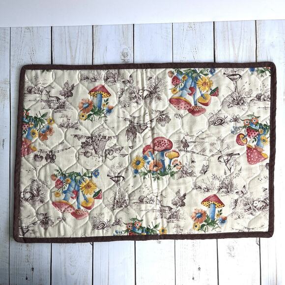 Set of 4 VTG 60s 70s Mushrooms Floral Toile Toaster Cover 2 Placemats 1 Hot Pad - Picture 12 of 16